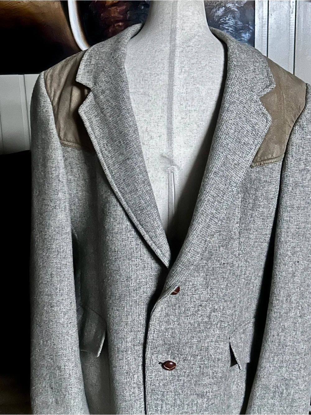 Pendleton ~ Size 42 ~ Vintage ~ Beige Brown ~ Wool Blazer Jacket W/Elbow Patches